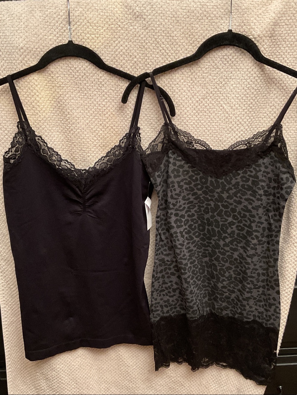 Two Black Lace-Trim Cami Top